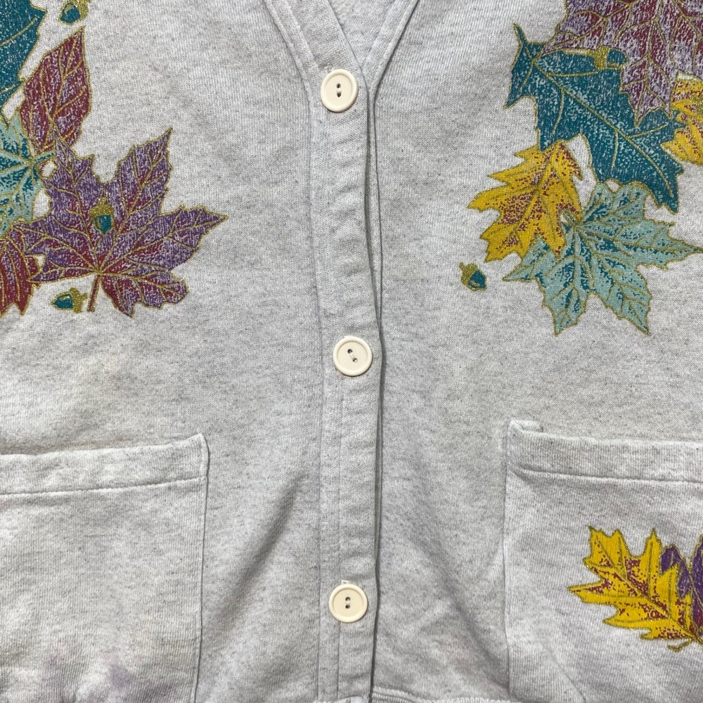 Active Wear Sweatshirt Cardigan L Womens Gray Vintage Fall Leaf Graphic Pockets - Picture 6 of 11